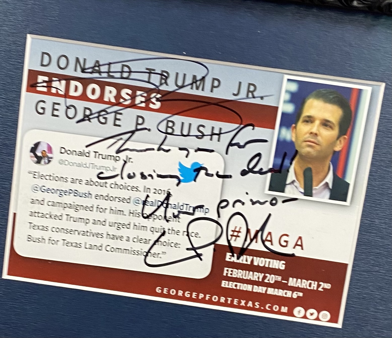 Geo. P. Bush 2018 campaign mailer signed by both