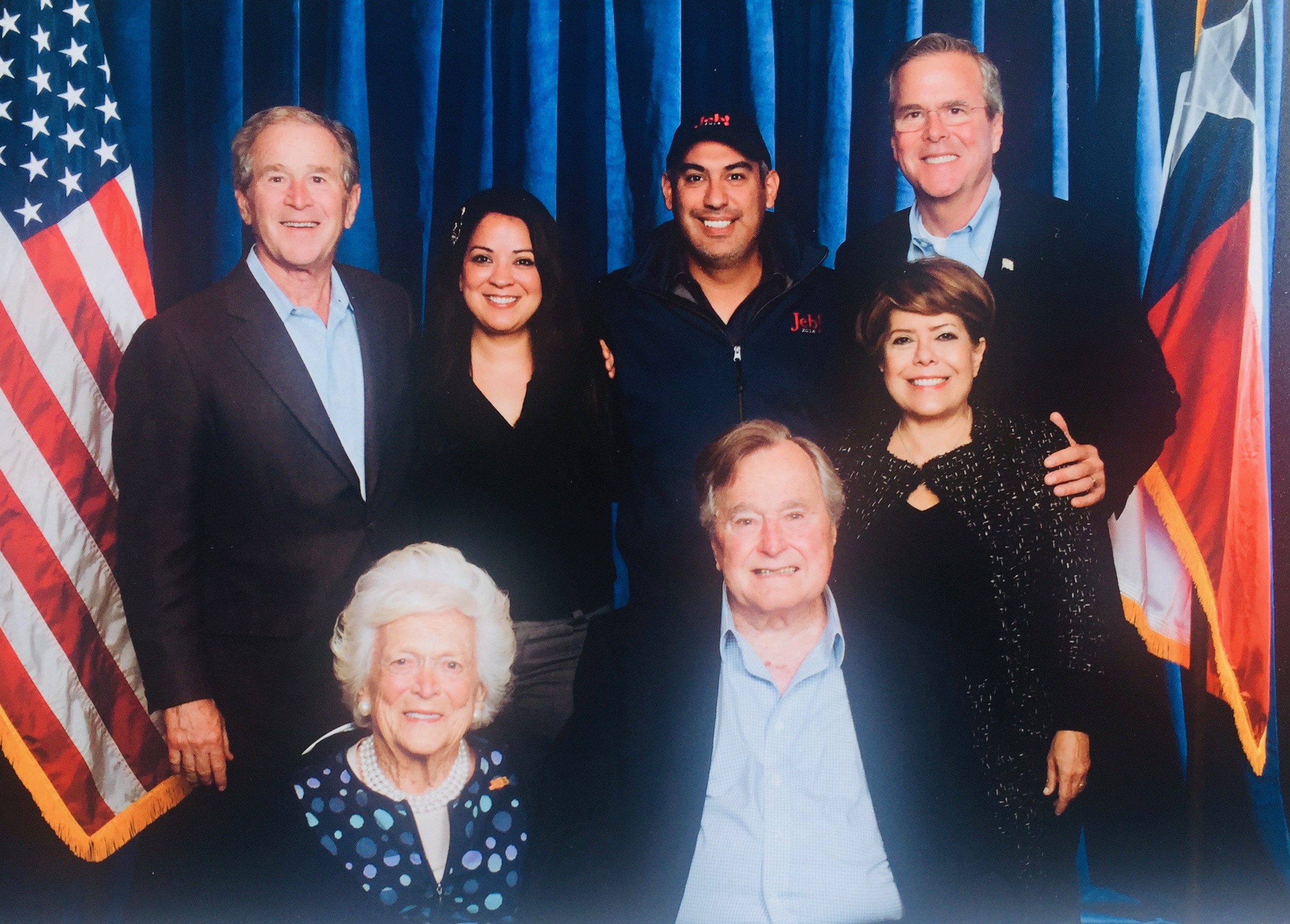 Complete Bush family portrait — three Bushes, Jeb, Columba, Adrienne, Jimmy