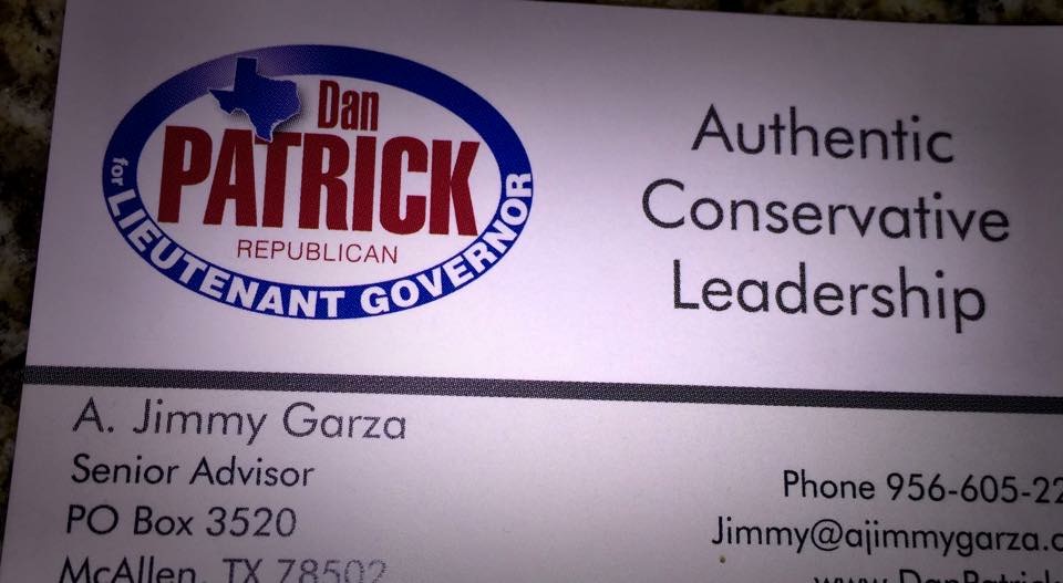 Dan Patrick Senior Advisor business card, 2014