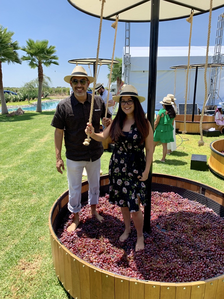 Jimmy and Adrienne at the grape stomp at Cava Quintanilla