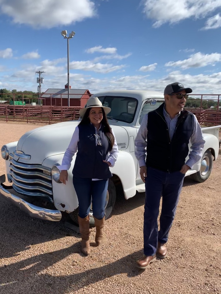 Jimmy and Adrienne at the ranch with vintage Chevy truck